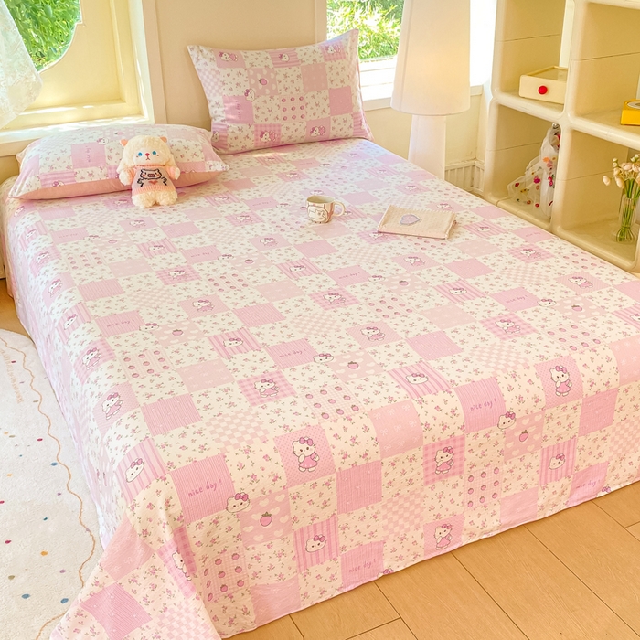 91家纺网 家纺一手货源 找家纺 朵朵家纺 2025新款双层纱单床单床单三件套（可定制尺寸） KT花园