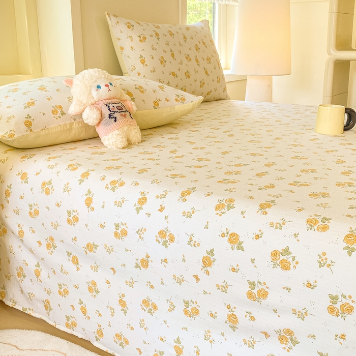 91家纺网 家纺一手货源 找家纺 朵朵家纺 2025新款双层纱单床单床单三件套（可定制尺寸） 山花烂漫