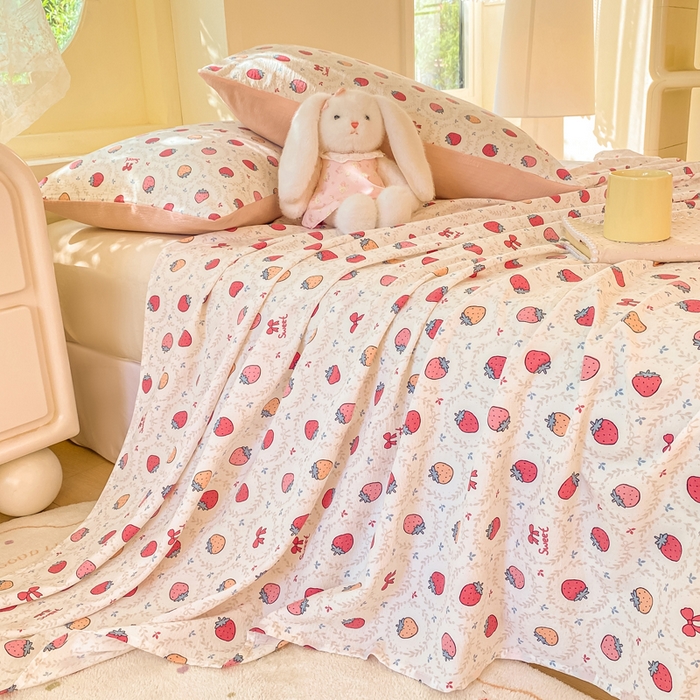 朵朵家纺 2025新款双层纱单床单床单三件套（可定制尺寸） 甜心草莓