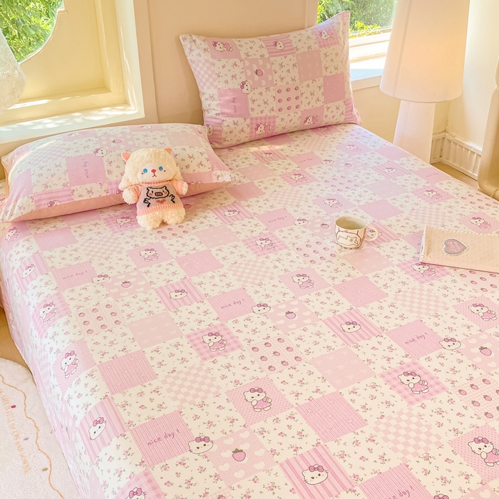 91家纺网 家纺一手货源 找家纺 朵朵家纺 2025新款双层纱单床单床单三件套（可定制尺寸） KT花园