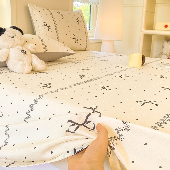 91家纺网 家纺一手货源 找家纺 朵朵家纺 2025新款双层纱单床单床单三件套（可定制尺寸） 法式蝴蝶结