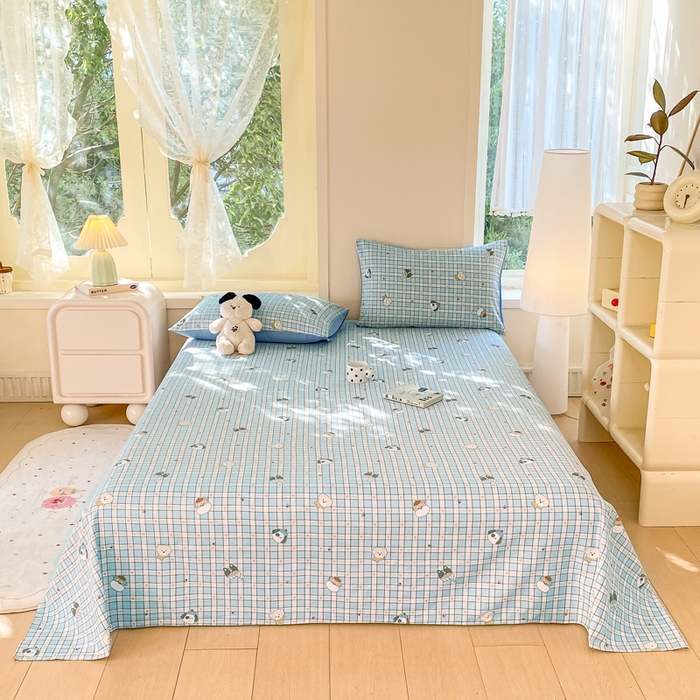 91家纺网 家纺一手货源 找家纺 朵朵家纺 2025新款双层纱单床单床单三件套（可定制尺寸） 淘气乐园