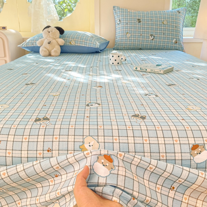 91家纺网 家纺一手货源 找家纺 朵朵家纺 2025新款双层纱单床单床单三件套（可定制尺寸） 淘气乐园