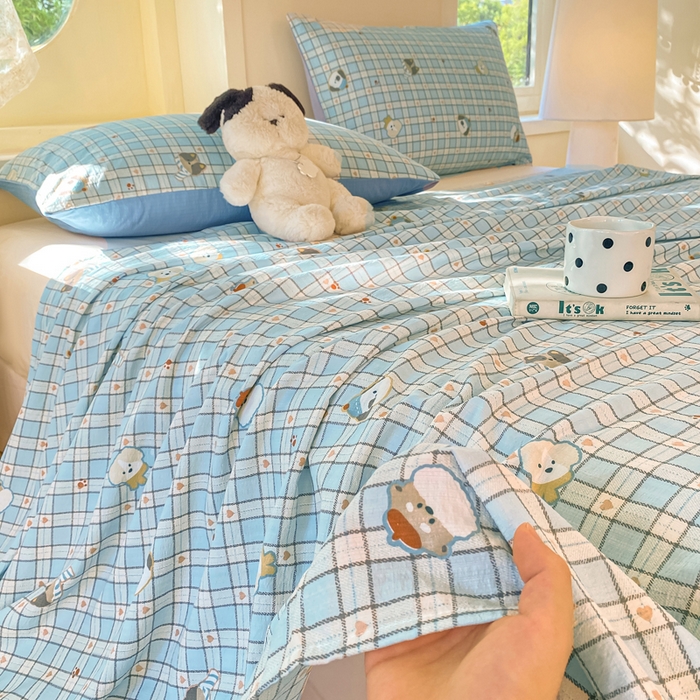 91家纺网 家纺一手货源 找家纺 朵朵家纺 2025新款双层纱单床单床单三件套（可定制尺寸） 淘气乐园