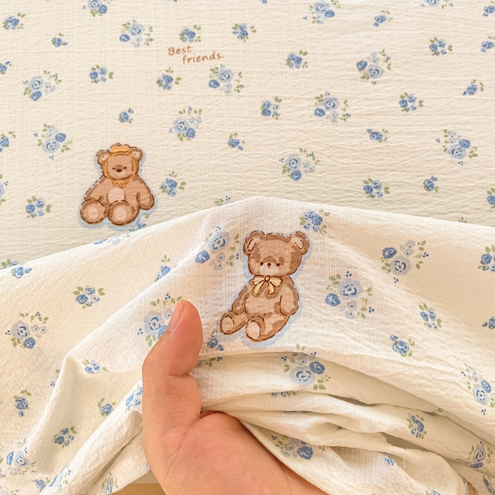 91家纺网 家纺一手货源 找家纺 朵朵家纺 2025新款双层纱单床单床单三件套（可定制尺寸） 花町小能蓝