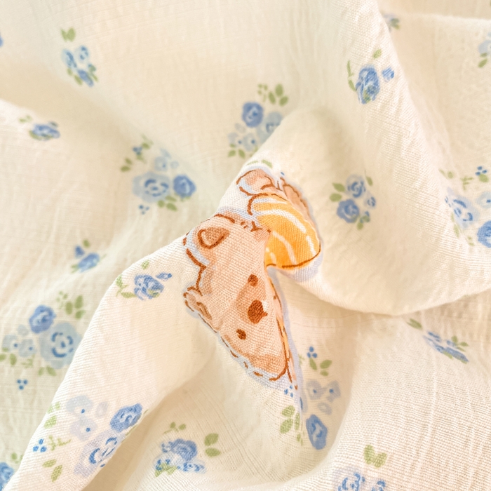 91家纺网 家纺一手货源 找家纺 朵朵家纺 2025新款双层纱单床单床单三件套（可定制尺寸） 花町小能蓝