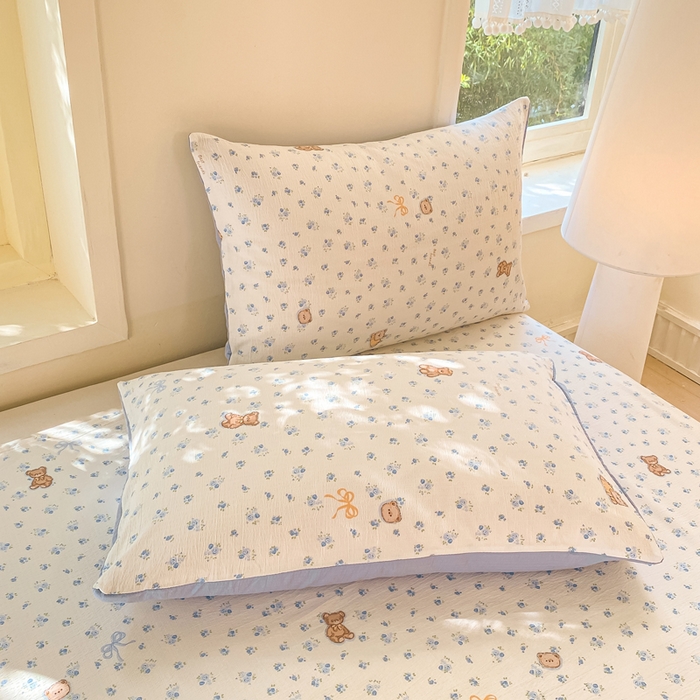 91家纺网 家纺一手货源 找家纺 朵朵家纺 2025新款双层纱单床单床单三件套（可定制尺寸） 花町小能蓝