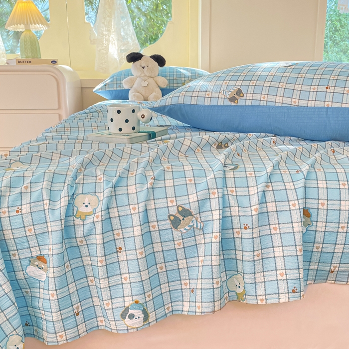 91家纺网 家纺一手货源 找家纺 朵朵家纺 2025新款双层纱单床单床单三件套（可定制尺寸） 淘气乐园