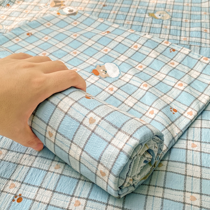 91家纺网 家纺一手货源 找家纺 朵朵家纺 2025新款双层纱单床单床单三件套（可定制尺寸） 淘气乐园