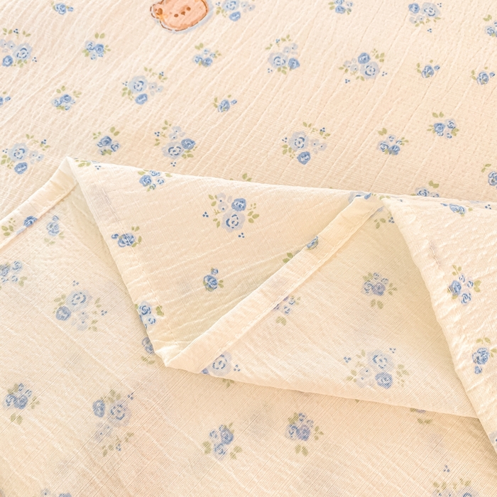 91家纺网 家纺一手货源 找家纺 朵朵家纺 2025新款双层纱单床单床单三件套（可定制尺寸） 花町小能蓝