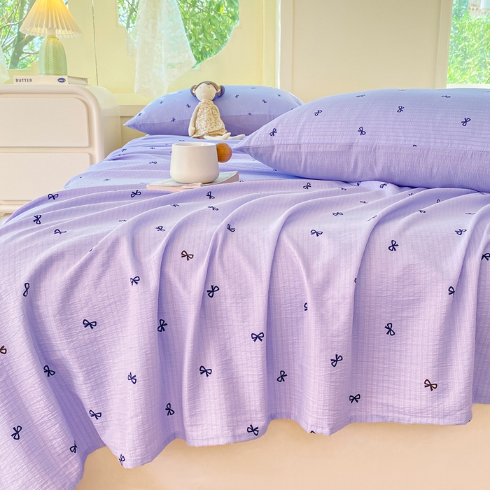 91家纺网 家纺一手货源 找家纺 朵朵家纺 2025新款双层纱单床单床单三件套（可定制尺寸） 幸运结