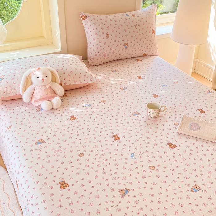 91家纺网 家纺一手货源 找家纺 朵朵家纺 2025新款双层纱单床单床单三件套（可定制尺寸） 花町小能粉