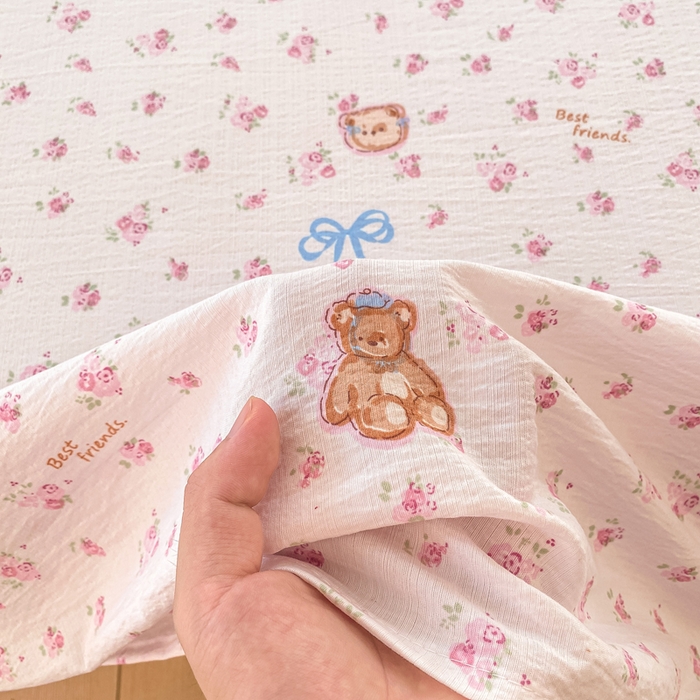 91家纺网 家纺一手货源 找家纺 朵朵家纺 2025新款双层纱单床单床单三件套（可定制尺寸） 花町小能粉