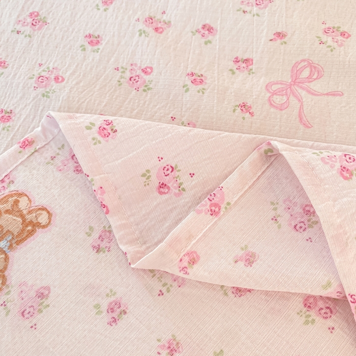 91家纺网 家纺一手货源 找家纺 朵朵家纺 2025新款双层纱单床单床单三件套（可定制尺寸） 花町小能粉