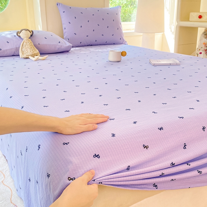 91家纺网 家纺一手货源 找家纺 朵朵家纺 2025新款双层纱单床单床单三件套（可定制尺寸） 幸运结