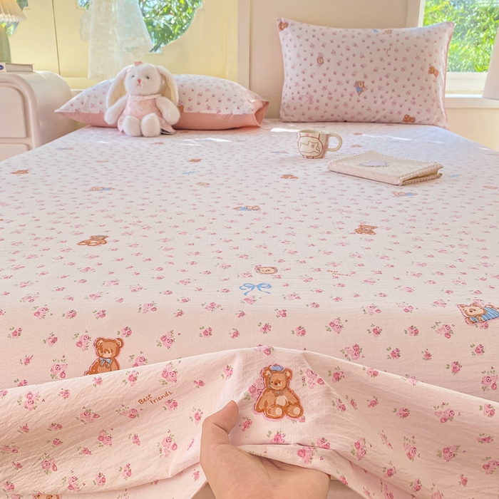 91家纺网 家纺一手货源 找家纺 朵朵家纺 2025新款双层纱单床单床单三件套（可定制尺寸） 花町小能粉