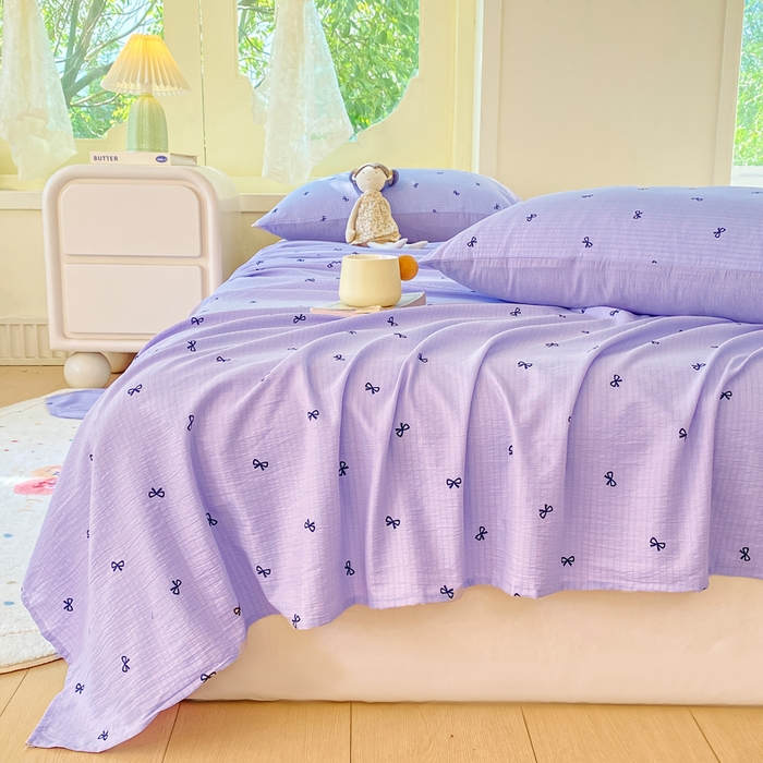 91家纺网 家纺一手货源 找家纺 朵朵家纺 2025新款双层纱单床单床单三件套（可定制尺寸） 幸运结