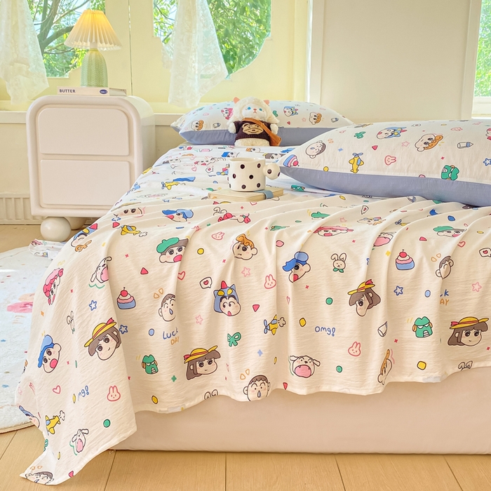 91家纺网 家纺一手货源 找家纺 朵朵家纺 2025新款双层纱单床单床单三件套（可定制尺寸） 快乐重年