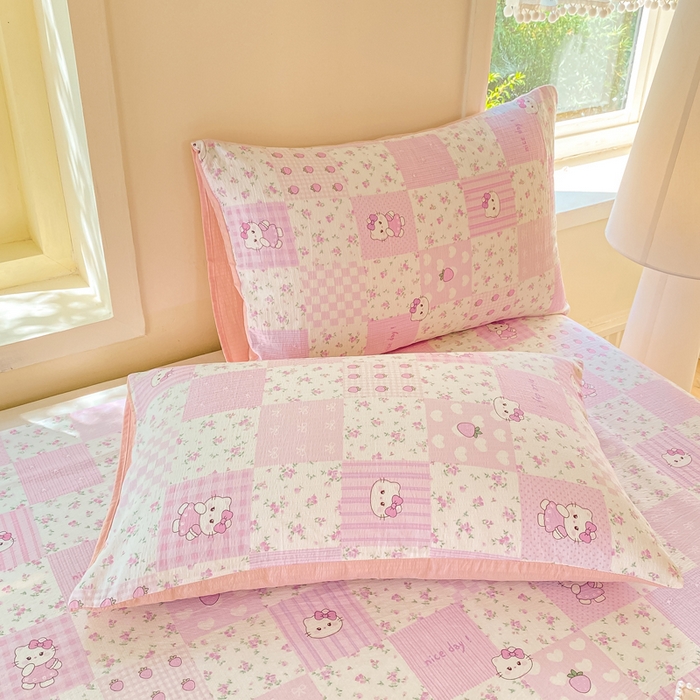 91家纺网 家纺一手货源 找家纺 朵朵家纺 2025新款双层纱单床单床单三件套（可定制尺寸） KT花园