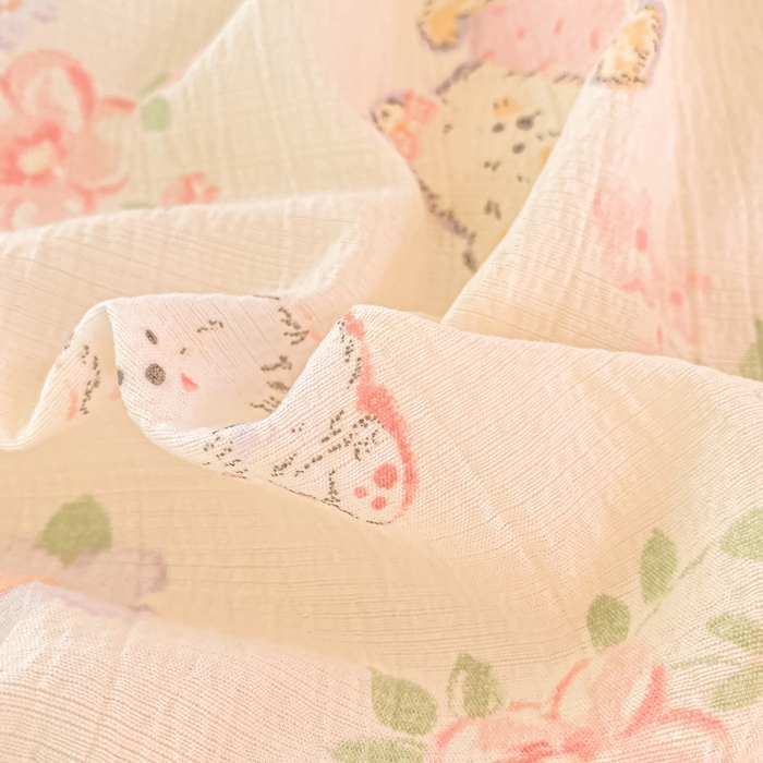 91家纺网 家纺一手货源 找家纺 朵朵家纺 2025新款双层纱单床单床单三件套（可定制尺寸） 花眠咪咪