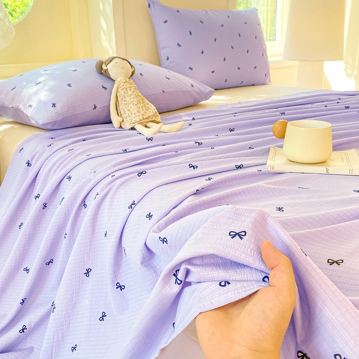 91家纺网 家纺一手货源 找家纺 朵朵家纺 2025新款双层纱单床单床单三件套（可定制尺寸） 幸运结