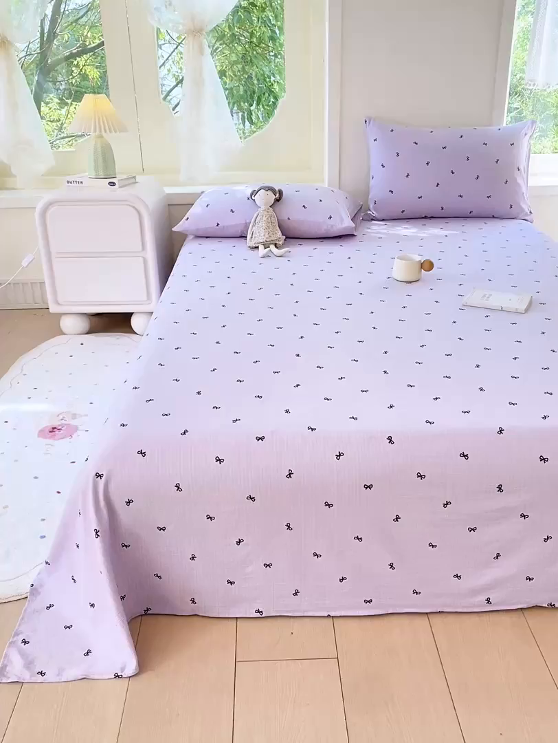 91家纺网 家纺一手货源 找家纺 朵朵家纺 2025新款双层纱单床单床单三件套（可定制尺寸） 幸运结