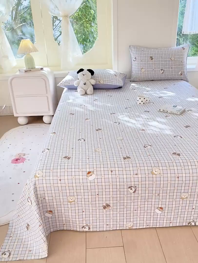 91家纺网 家纺一手货源 找家纺 朵朵家纺 2025新款双层纱单床单床单三件套（可定制尺寸） 淘气乐园