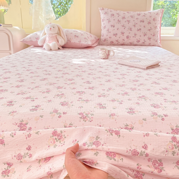 91家纺网 家纺一手货源 找家纺 朵朵家纺 2025新款双层纱单床单床单三件套（可定制尺寸） 玫瑰庄园