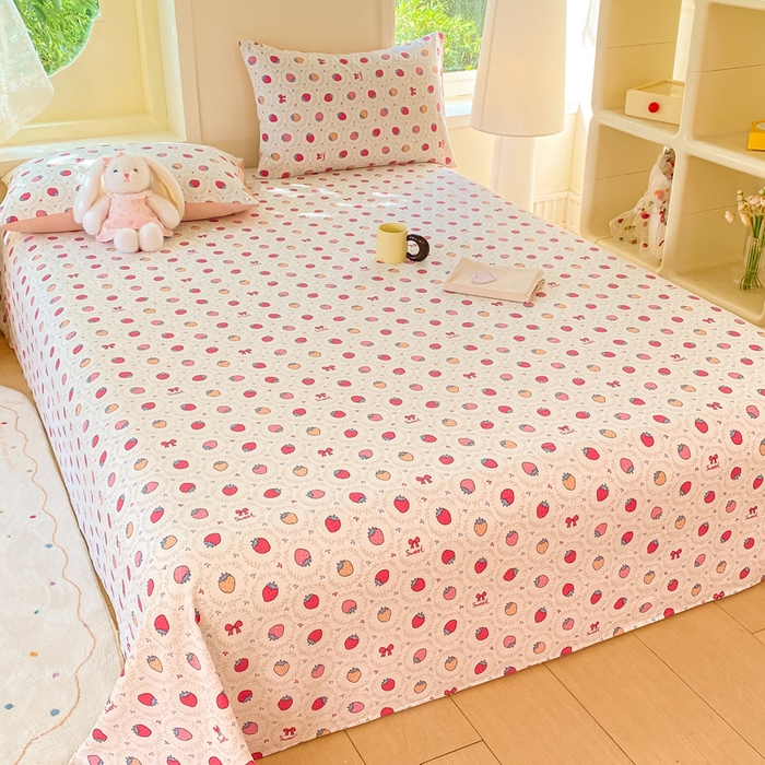 91家纺网 家纺一手货源 找家纺 朵朵家纺 2025新款双层纱单床单床单三件套（可定制尺寸） 甜心草莓