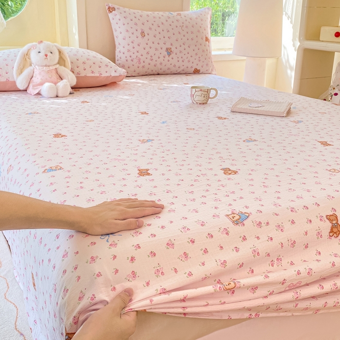 91家纺网 家纺一手货源 找家纺 朵朵家纺 2025新款双层纱单床单床单三件套（可定制尺寸） 花町小能粉