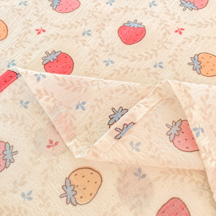 91家纺网 家纺一手货源 找家纺 朵朵家纺 2025新款双层纱单床单床单三件套（可定制尺寸） 甜心草莓