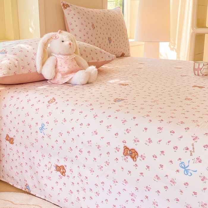 91家纺网 家纺一手货源 找家纺 朵朵家纺 2025新款双层纱单床单床单三件套（可定制尺寸） 花町小能粉