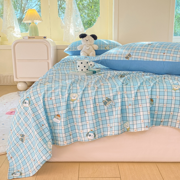 91家纺网 家纺一手货源 找家纺 朵朵家纺 2025新款双层纱单床单床单三件套（可定制尺寸） 淘气乐园