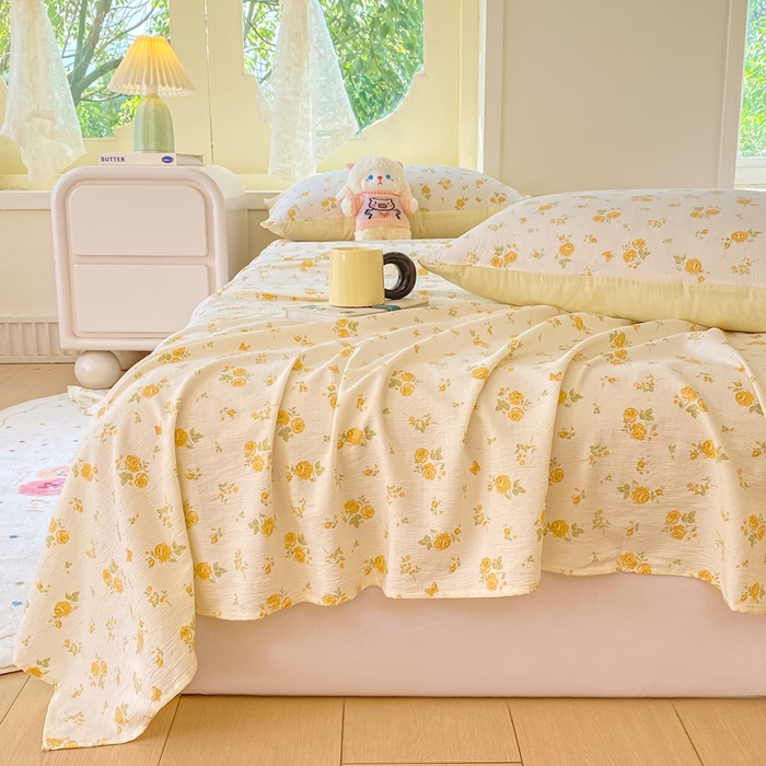 91家纺网 家纺一手货源 找家纺 朵朵家纺 2025新款双层纱单床单床单三件套（可定制尺寸） 山花烂漫