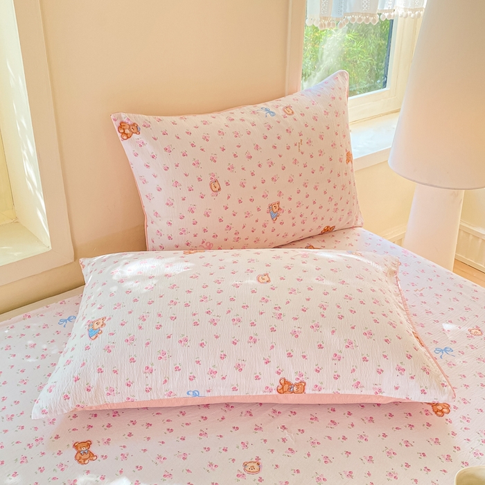 91家纺网 家纺一手货源 找家纺 朵朵家纺 2025新款双层纱单床单床单三件套（可定制尺寸） 花町小能粉