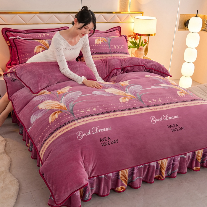 91家纺网 家纺一手货源 找家纺 眠多宝 2025新款8-9斤高克重牛奶绒四件套法莱绒水晶绒金貂绒抖音快手直播热款 缘定今生