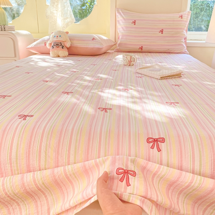 91家纺网 家纺一手货源 找家纺 （总）朵朵家纺 2025新款双层纱单床单床单三件套（可定制尺寸）