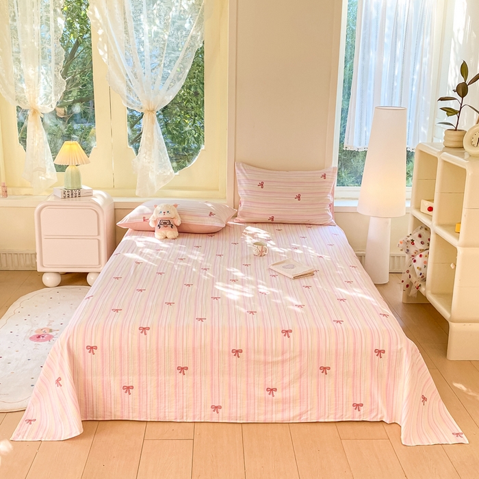 91家纺网 家纺一手货源 找家纺 （总）朵朵家纺 2025新款双层纱单床单床单三件套（可定制尺寸）