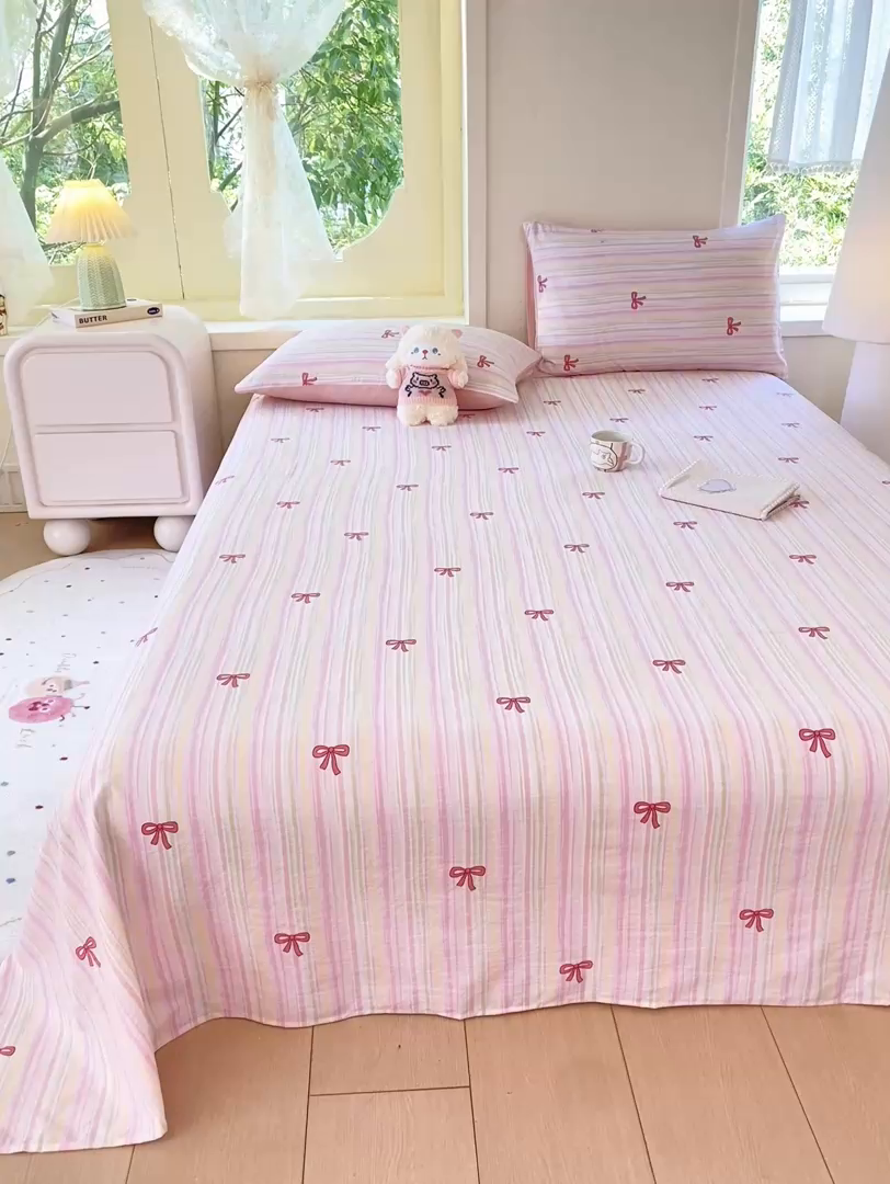 91家纺网 家纺一手货源 找家纺 （总）朵朵家纺 2025新款双层纱单床单床单三件套（可定制尺寸）