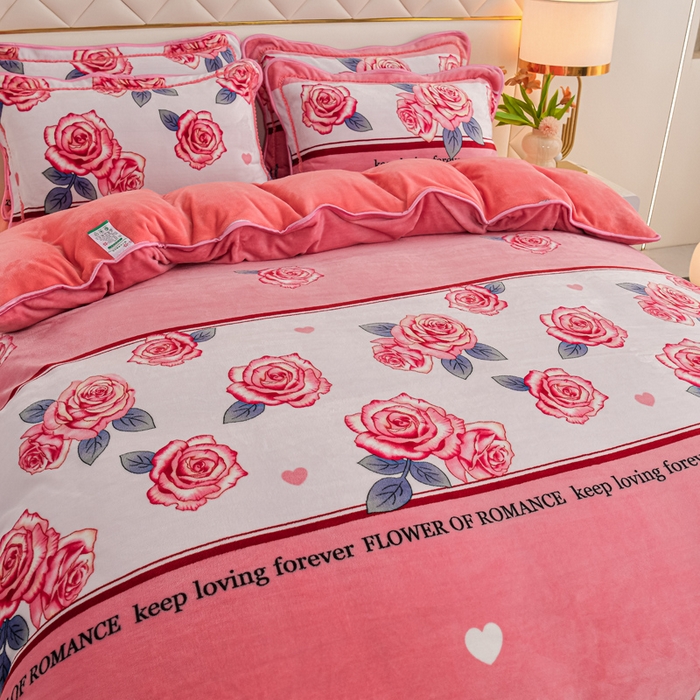 91家纺网 家纺一手货源 找家纺 眠多宝 2025新款8-9斤高克重牛奶绒四件套法莱绒水晶绒金貂绒抖音快手直播热款 爱意满满