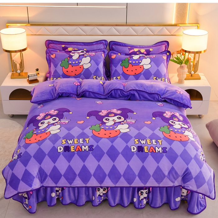 91家纺网 家纺一手货源 找家纺 眠多宝 2025新款8-9斤高克重牛奶绒四件套法莱绒水晶绒金貂绒抖音快手直播热款 草莓洛米