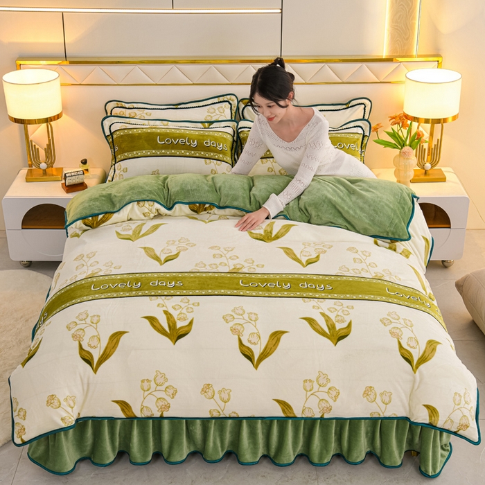 91家纺网 家纺一手货源 找家纺 眠多宝 2025新款8-9斤高克重牛奶绒四件套法莱绒水晶绒金貂绒抖音快手直播热款 春暖花开