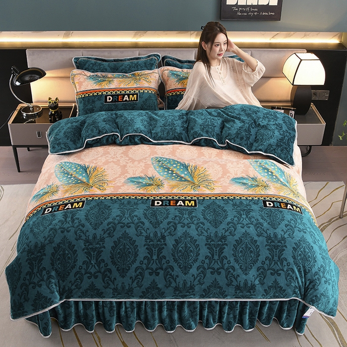 91家纺网 家纺一手货源 找家纺 眠多宝 2025新款8-9斤高克重牛奶绒四件套法莱绒水晶绒金貂绒抖音快手直播热款 凤羽惊鸿