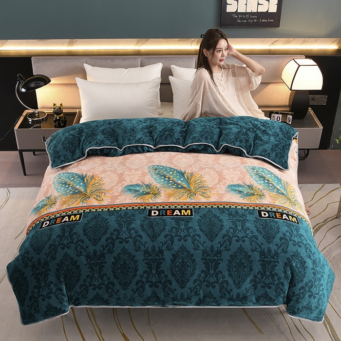 91家纺网 家纺一手货源 找家纺 眠多宝 2025新款8-9斤高克重牛奶绒四件套法莱绒水晶绒金貂绒抖音快手直播热款 凤羽惊鸿