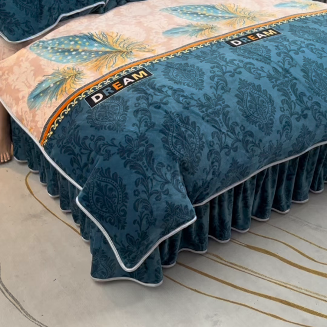 91家纺网 家纺一手货源 找家纺 眠多宝 2025新款8-9斤高克重牛奶绒四件套法莱绒水晶绒金貂绒抖音快手直播热款 凤羽惊鸿