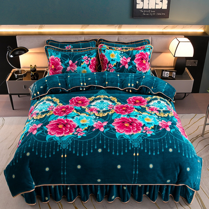 91家纺网 家纺一手货源 找家纺 眠多宝 2025新款8-9斤高克重牛奶绒四件套法莱绒水晶绒金貂绒抖音快手直播热款 富贵袭人