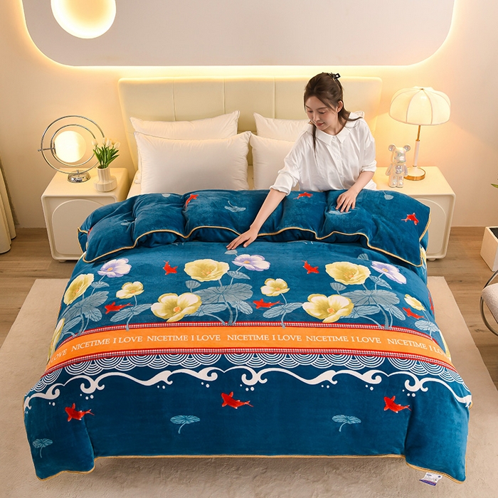 91家纺网 家纺一手货源 找家纺 眠多宝 2025新款8-9斤高克重牛奶绒四件套法莱绒水晶绒金貂绒抖音快手直播热款 荷塘月色