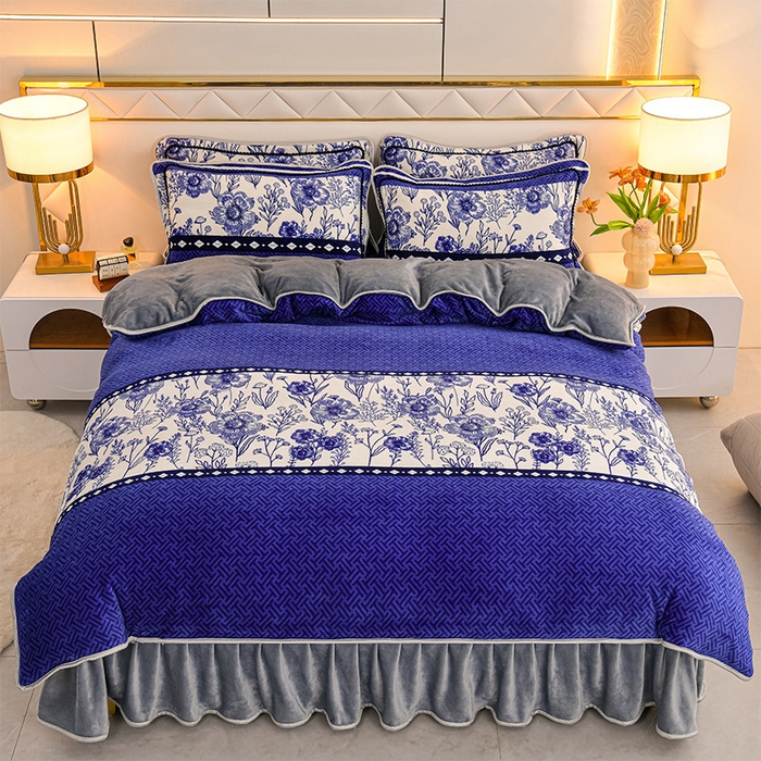 91家纺网 家纺一手货源 找家纺 眠多宝 2025新款8-9斤高克重牛奶绒四件套法莱绒水晶绒金貂绒抖音快手直播热款 花语