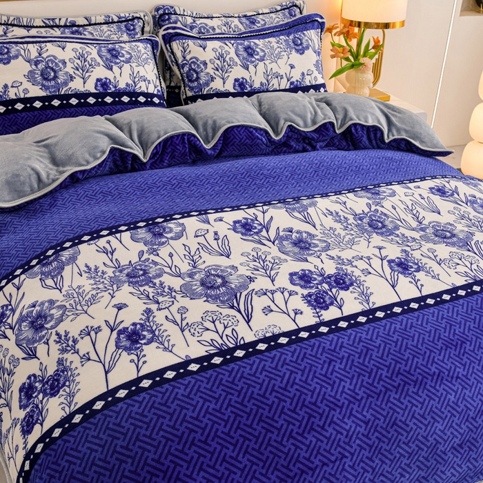 91家纺网 家纺一手货源 找家纺 眠多宝 2025新款8-9斤高克重牛奶绒四件套法莱绒水晶绒金貂绒抖音快手直播热款 花语