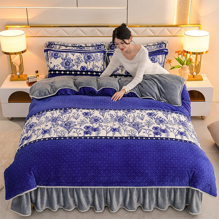 91家纺网 家纺一手货源 找家纺 眠多宝 2025新款8-9斤高克重牛奶绒四件套法莱绒水晶绒金貂绒抖音快手直播热款 花语